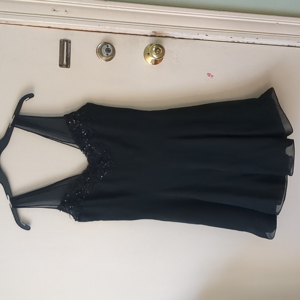 Vintage Oleg Casini Black Tie Black Silk Cocktail Dress, Size 8